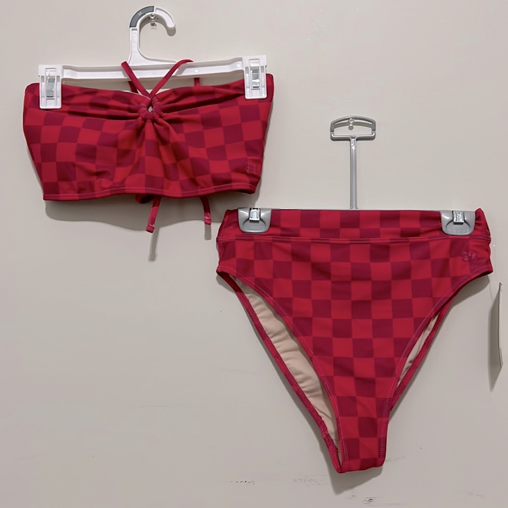 Albion Red Checkered Bikini Set